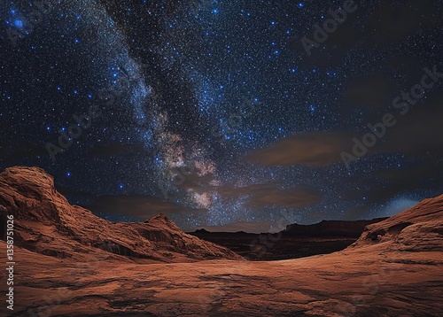 Beautiful Night Starry sky with Rising Milky Way Valley of Fire
