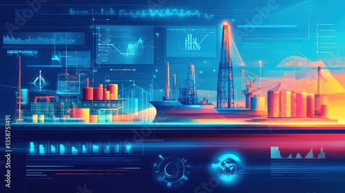Digital Rendering of Offshore Oil Platform with Futuristic Technology