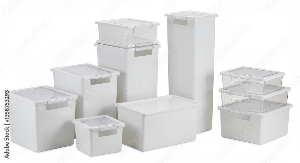White plastic storage containers with clear lids for organizing and decluttering spaces White plastic storage containers with clear lids for organizing and decluttering spaces