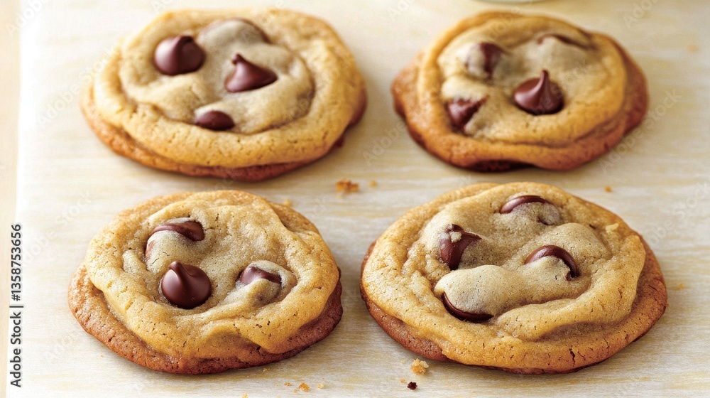Freshly Baked Chocolate Chip Cookies on Wooden Surface Freshly Baked Chocolate Chip Cookies on Wooden Surface