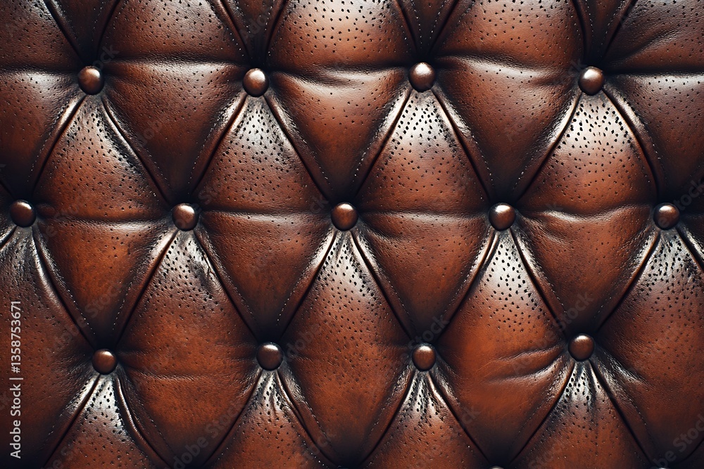 Naklejka premium Elegant brown leather upholstery with button pattern and a tactile texture