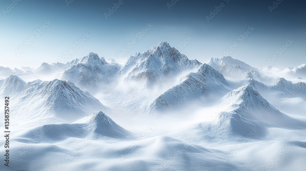 Obraz premium A realistic avalanche cascades down a towering mountain, symbolizing the powerful and forceful nature of this natural event, with billowing snow and raw, unstoppable energy.