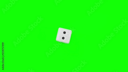 3D animation of falling dice with a smooth rolling motion on a clean green background. Perfect for casino, gambling, board games, and luck-themed projects. High-quality motion for videos.