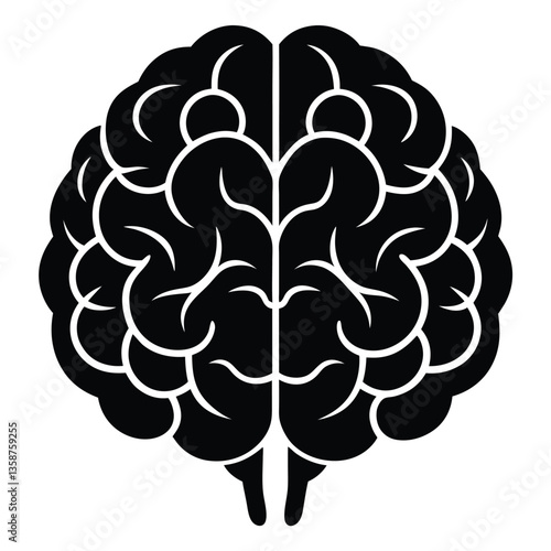 Human Brain Silhouette Icon - Black Flat Vector Illustration of a Mind, Intelligence, and Neuroscience Symbol for Medical, Science, Education, Psychology, AI, and Technology Design