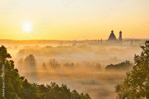 Golden sunshine over the New Jerusalem Monastery in Istra