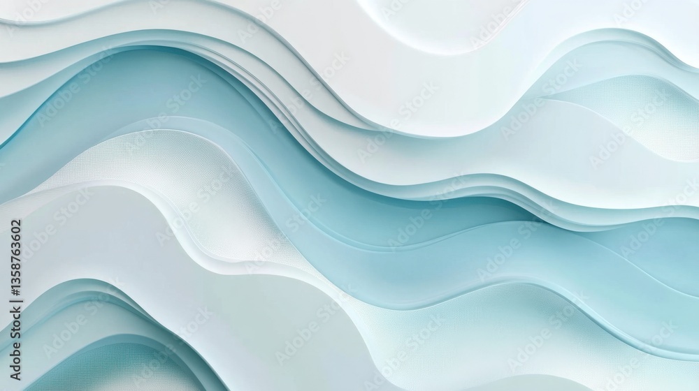 Fototapeta premium Modern abstract background with light blue and white gradients, curved wave elements, and soft reflections.