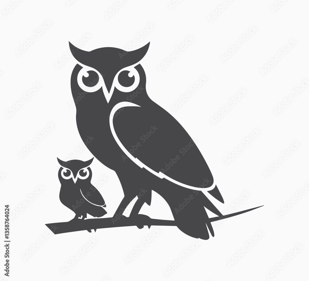 Fototapeta premium Black and white cat with a black cat and a bird in a tribal vector style