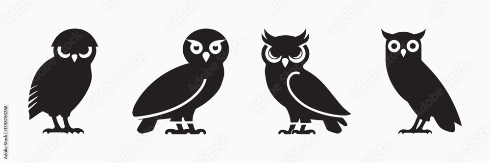 Cute cartoon owls sitting together on a tree branch Cute cartoon owls sitting together on a tree branch