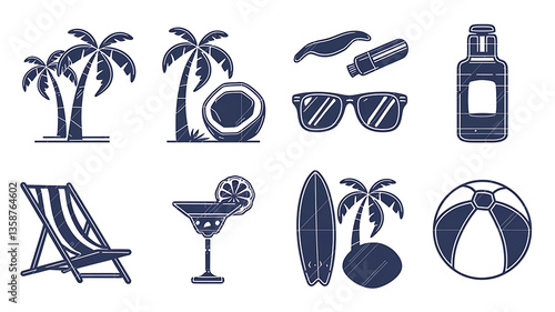 Summer vacation icons vintage style