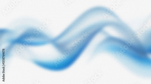 Blue translucent waves flowing across a textured, neutral backdrop . Abstract background with grain noise texture
