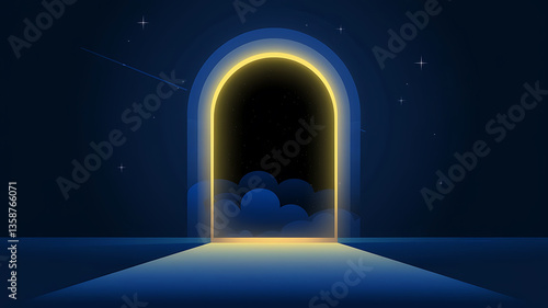 Cosmic archway neon glow night sky futuristic portal