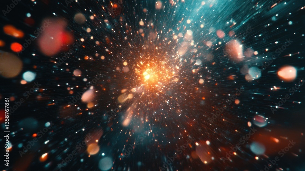 Fototapeta premium Pulsating digital wave, floating particles, abstract musical sound frequencies in a sci-fi atmosphere