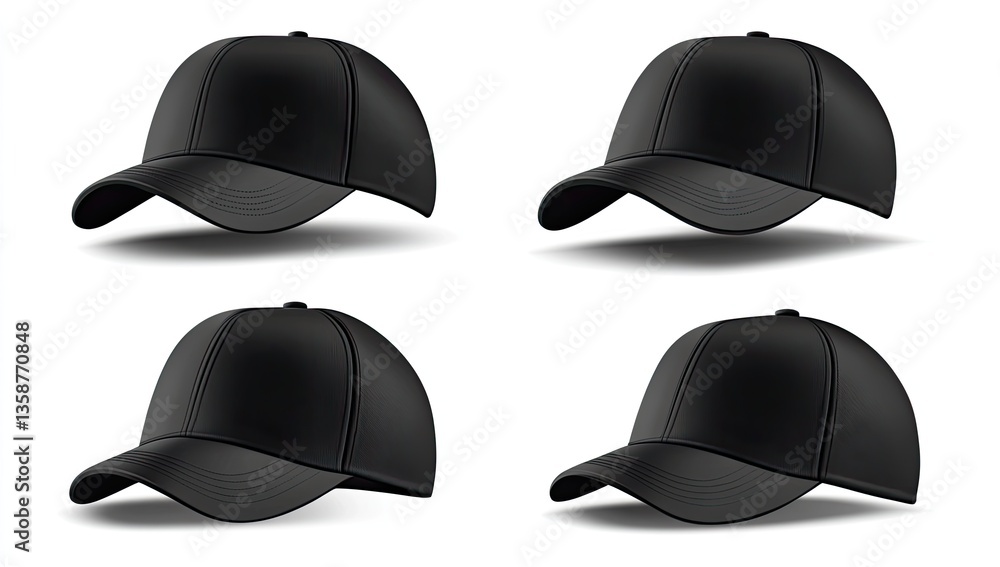 Four black baseball caps Four black baseball caps