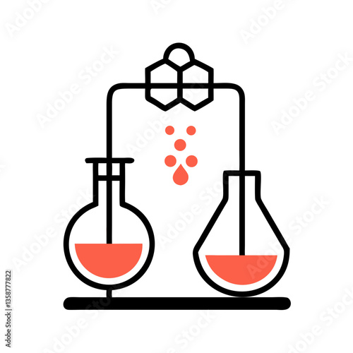Laboratory glass flasks with orange liquid