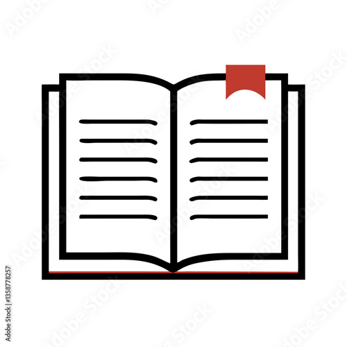 Open book with bookmark in black and red illustration