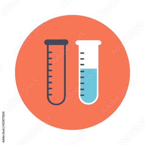 Two test tubes with blue and orange liquids in circle