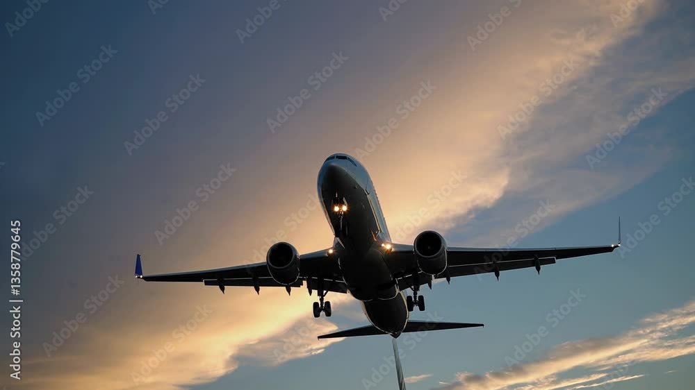 Passenger airplane taking off at sunset Passenger airplane taking off at sunset