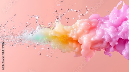 Liquid Splash with Color and Motion Against Pink Background Abstract Art