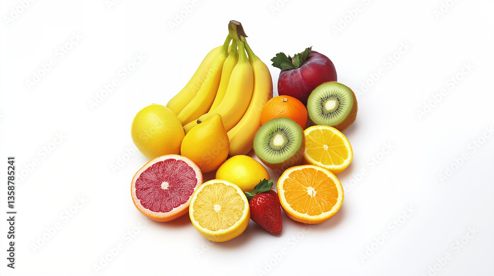 Assorted Fresh Fruits on White Background Assorted Fresh Fruits on White Background