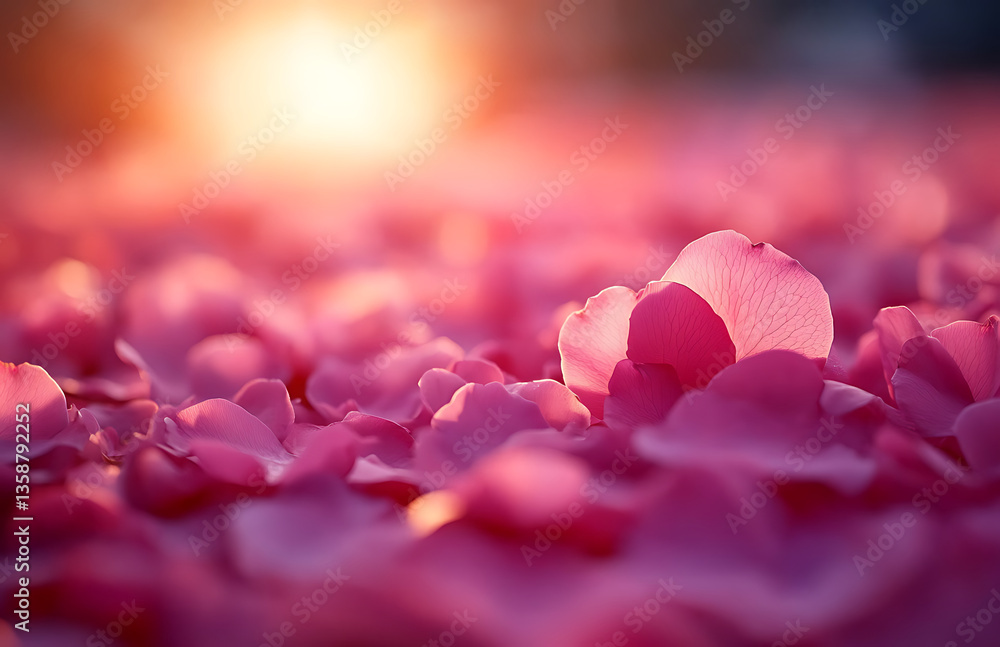Obraz premium Vibrant Pink Rose Petals on the Ground with Sunset Glow
