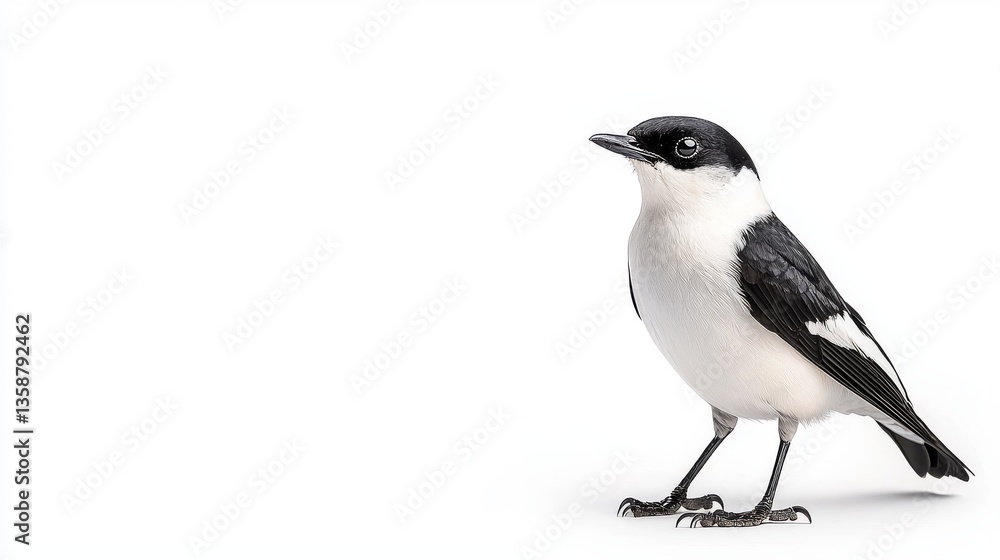 Fototapeta premium Elegant Black and White Bird Posing Against White Background Studio Shot