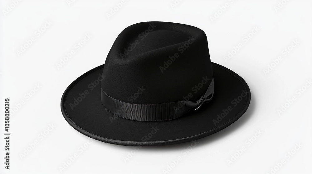 Elegant Black Fedora Hat with Smooth Texture and Stylish Ribbon Elegant Black Fedora Hat with Smooth Texture and Stylish Ribbon