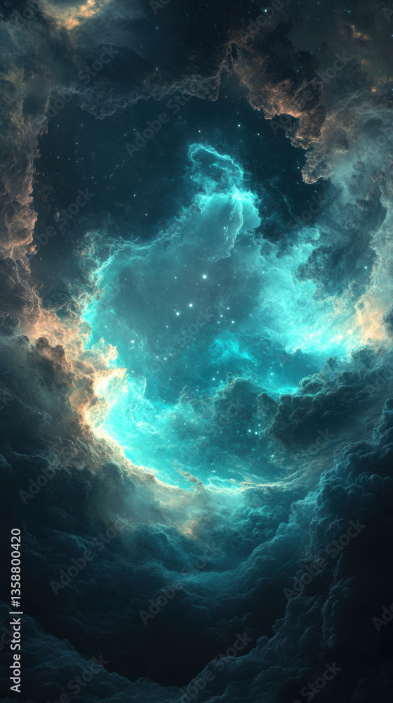 A mesmerizing cosmic nebula with vibrant teal and gold hues. A mesmerizing cosmic nebula with vibrant teal and gold hues.
