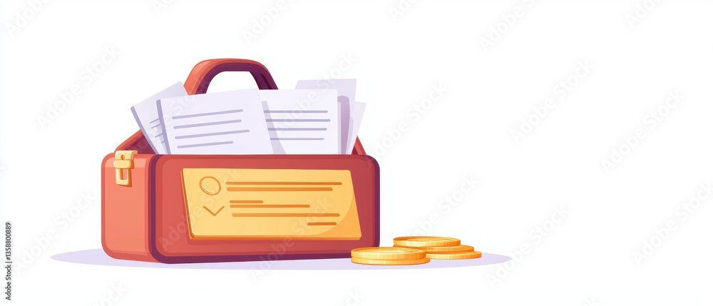 A flat design illustration of a briefcase, which is filled with various elements, suitable for business-related visuals and branding. A flat design illustration of a briefcase, which is filled with various elements, suitable for business-related visuals and branding.