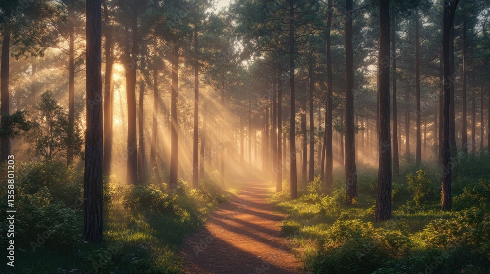 Fototapeta premium Nature forest trees path.