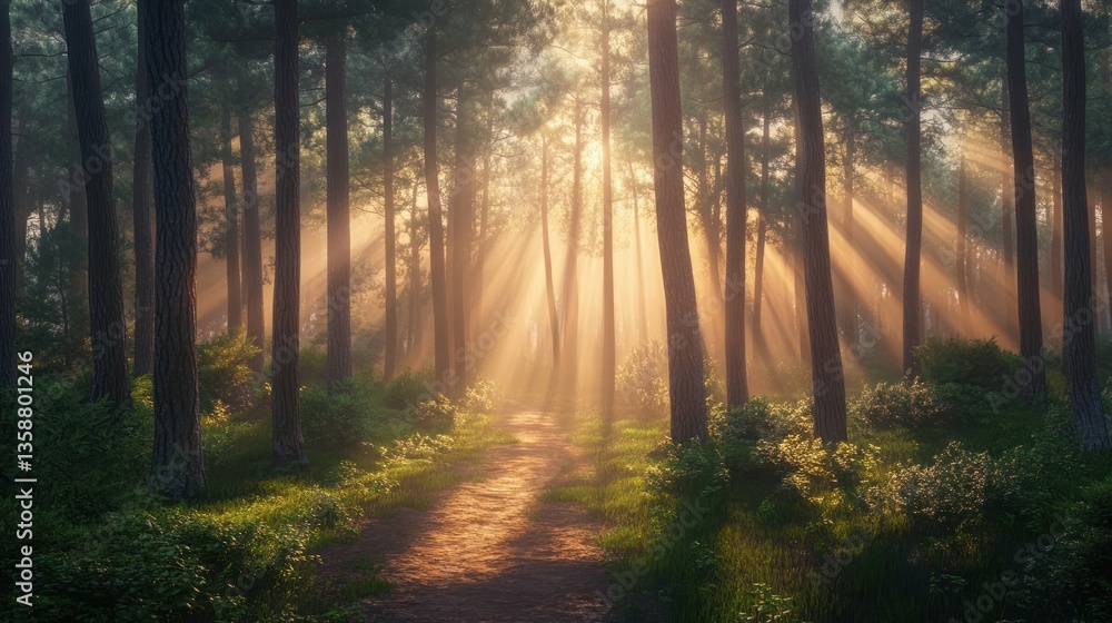 Obraz premium Nature forest trees path.