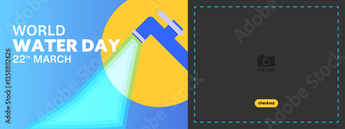 World Water Day. Banner template design with illustration mountain water flows naturally for clean water concern. Horizontal