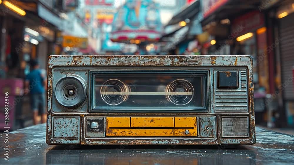 Rusty cassette player in Asian street market