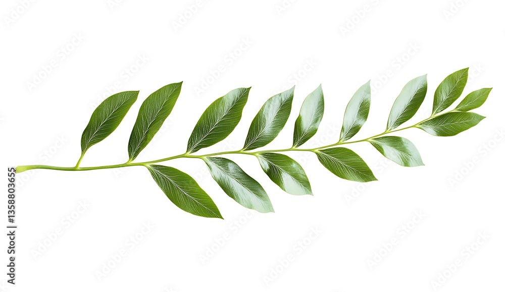 Fototapeta premium Vibrant Green Leaf with Glossy Surface on White Background
