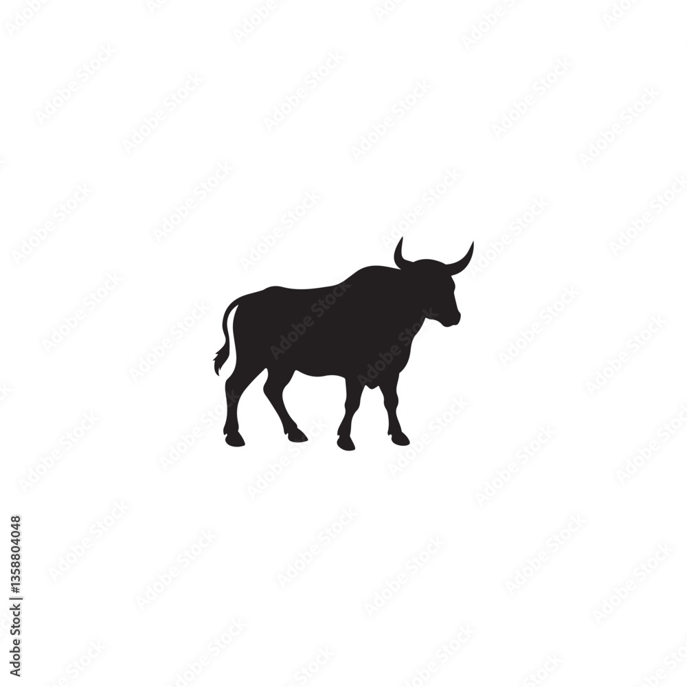 A strong black bull stands with confidence against a clean backdrop, showcasing its powerful form through a striking silhouette. A strong black bull stands with confidence against a clean backdrop, showcasing its powerful form through a striking silhouette.