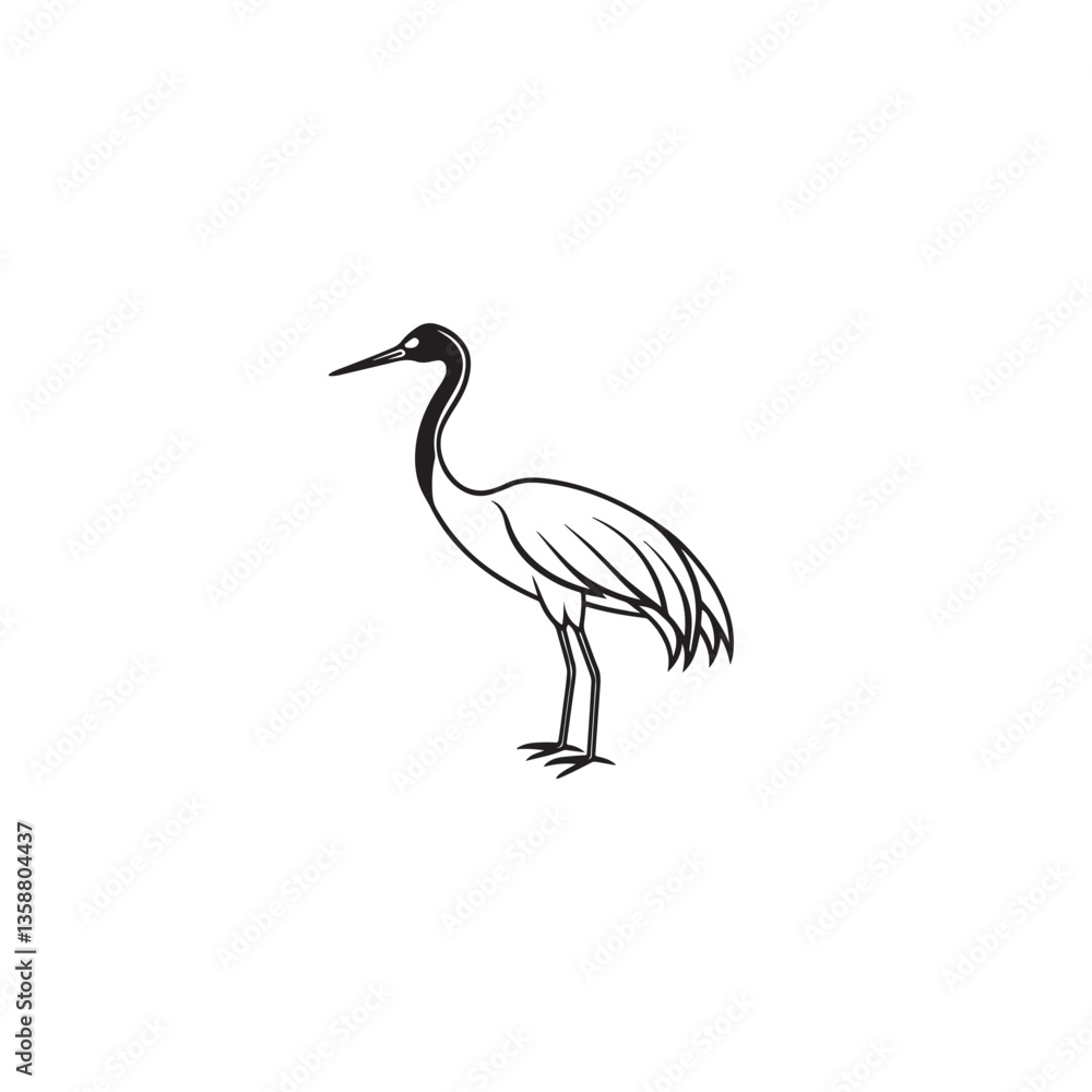 Obraz premium A stylized depiction of a graceful crane in monochrome, poised with quiet dignity and embodying natural beauty.