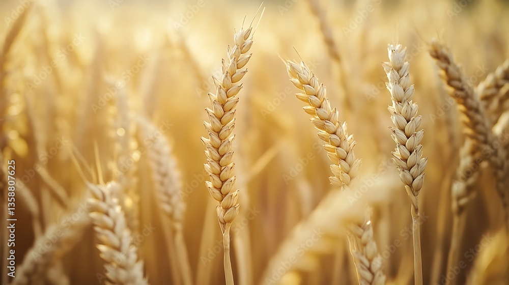 Golden Wheat Field Under Soft Sunlight in Rural Landscape Golden Wheat Field Under Soft Sunlight in Rural Landscape