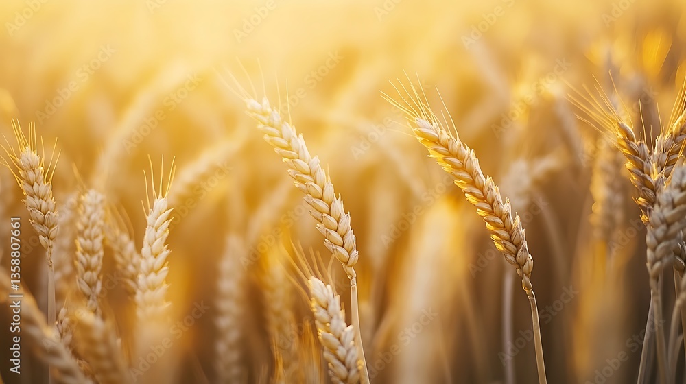 Fototapeta premium Golden Wheat Field in Soft Light During Sunset Hours