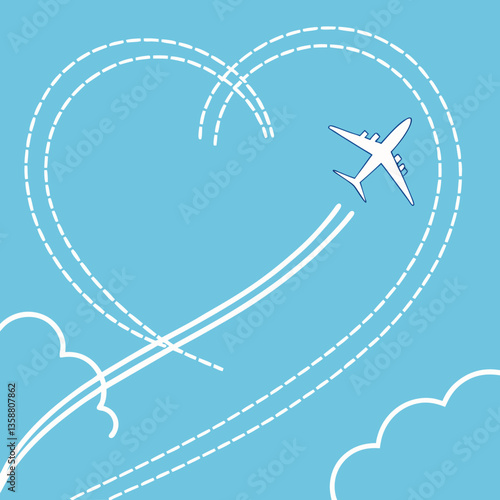 Airplane trail forming a heart shape in the sky vector design