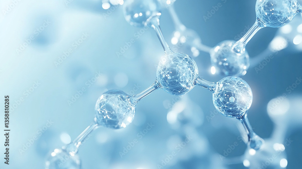 A futuristic, abstract 3D visualization of molecular structures in a glowing blue and purple atmosphere. A futuristic, abstract 3D visualization of molecular structures in a glowing blue and purple atmosphere.