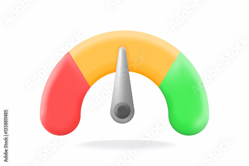 3d simple Performance meter with red, yellow, and green zones. SEO, credit score, risk analysis, customer satisfaction, and progress tracking. vector illustration