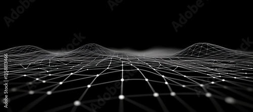 A black and white image of a cityscape with a lot of lines and dots