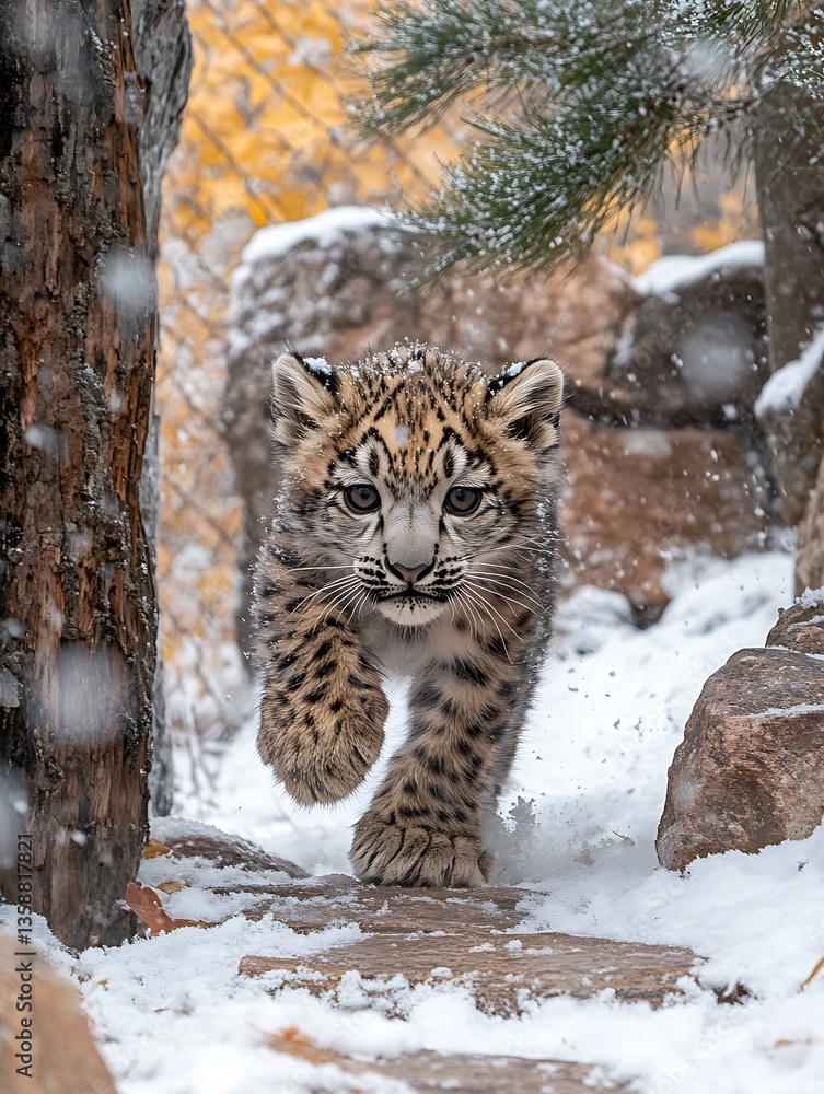 Obraz premium Snow Leopard Cub Walking.