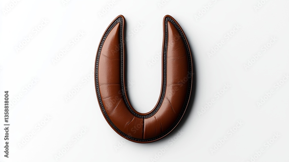 Fototapeta premium Brown Leather Letter U Alphabet Texture Background Design Element