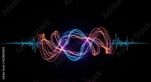 Abstract Colorful Light Trails Sound Wave Visualization Energy Flow Dynamic Design Element