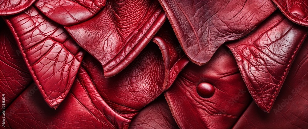 Obraz premium red theme leather texture macro zoom close up design texture background
