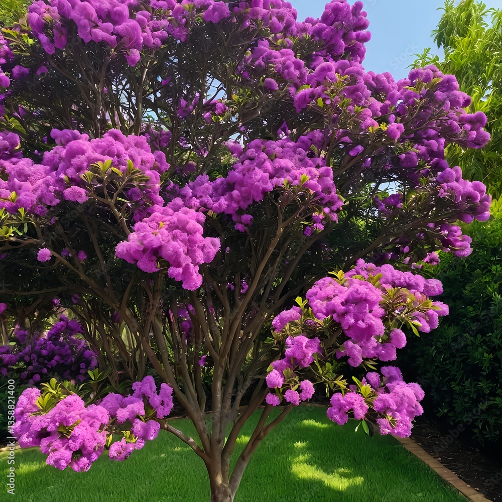 Obraz premium Vibrant Purple Lagerstroemia indica (Crape Myrtle) Tree in Bloom