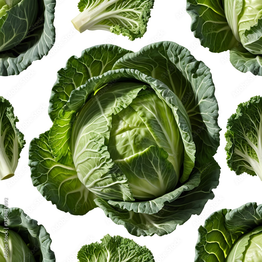 Obraz premium Fresh Green Cabbage Seamless Pattern