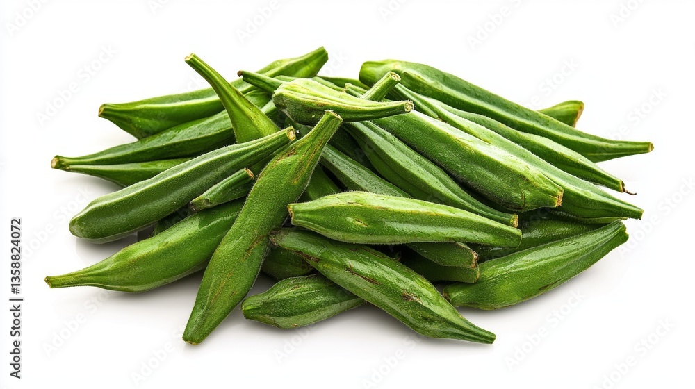 Fresh Green Okra Vegetables Healthy Organic Produce Close Up Studio Shot Fresh Green Okra Vegetables Healthy Organic Produce Close Up Studio Shot