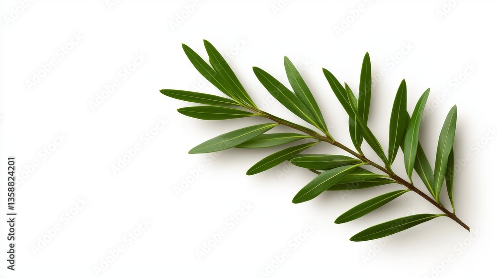 Obraz premium Vibrant Green Leaves Branch Isolated on White Background Perfect for Nature Designs