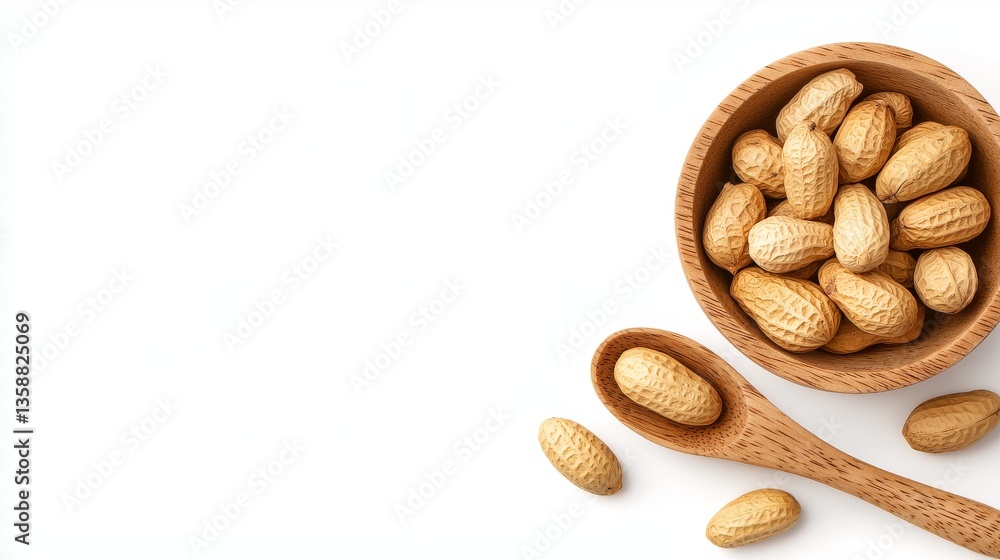 Fototapeta premium Delicious Peanuts in Wooden Bowl and Spoon Healthy Snack Food